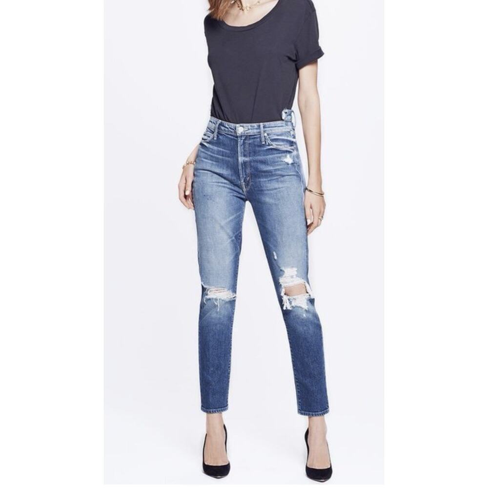 Mother The Dazzler Shift Women’s Jeans Distressed Mid-Rise Cropped Size 25